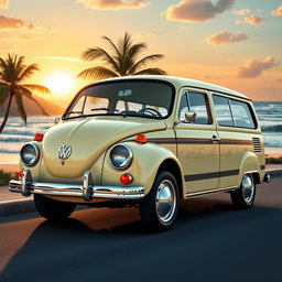 A beautifully detailed depiction of a 1972 Volkswagen (VW) Variant, showcasing its iconic design features such as the rounded body, distinctive headlights, and vintage stripes
