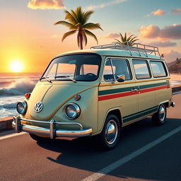 A beautifully detailed depiction of a 1972 Volkswagen (VW) Variant, showcasing its iconic design features such as the rounded body, distinctive headlights, and vintage stripes
