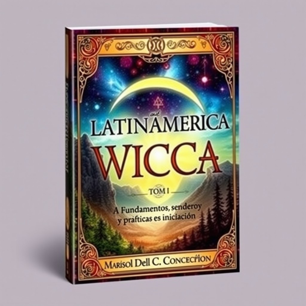 A visually captivating book cover for 'LATINOAMÉRICA WICCA: Manual del aprendiz, Tomo I: Fundamentos, sendero y prácticas de iniciación' by Marisol Del C