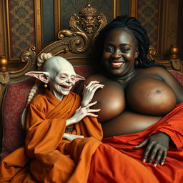 In a luxurious medieval noble's chamber, two figures are lying on an ornate bed