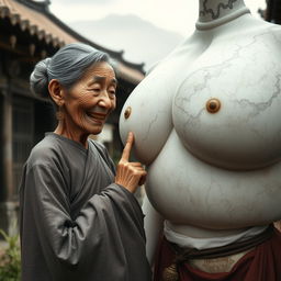 In a medieval Chinese village, a tiny, elderly Indonesian woman is depicted