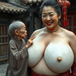 In a medieval Chinese village, a tiny, elderly Indonesian woman is depicted