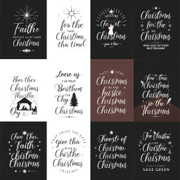 A collection of 12 modern Christian Christmas T-shirt and sweatshirt designs showcasing aesthetic and minimalist styles, celebrating holiday warmth and faith