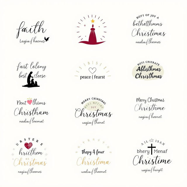 A collection of 12 modern Christian Christmas T-shirt and sweatshirt designs showcasing aesthetic and minimalist styles, celebrating holiday warmth and faith