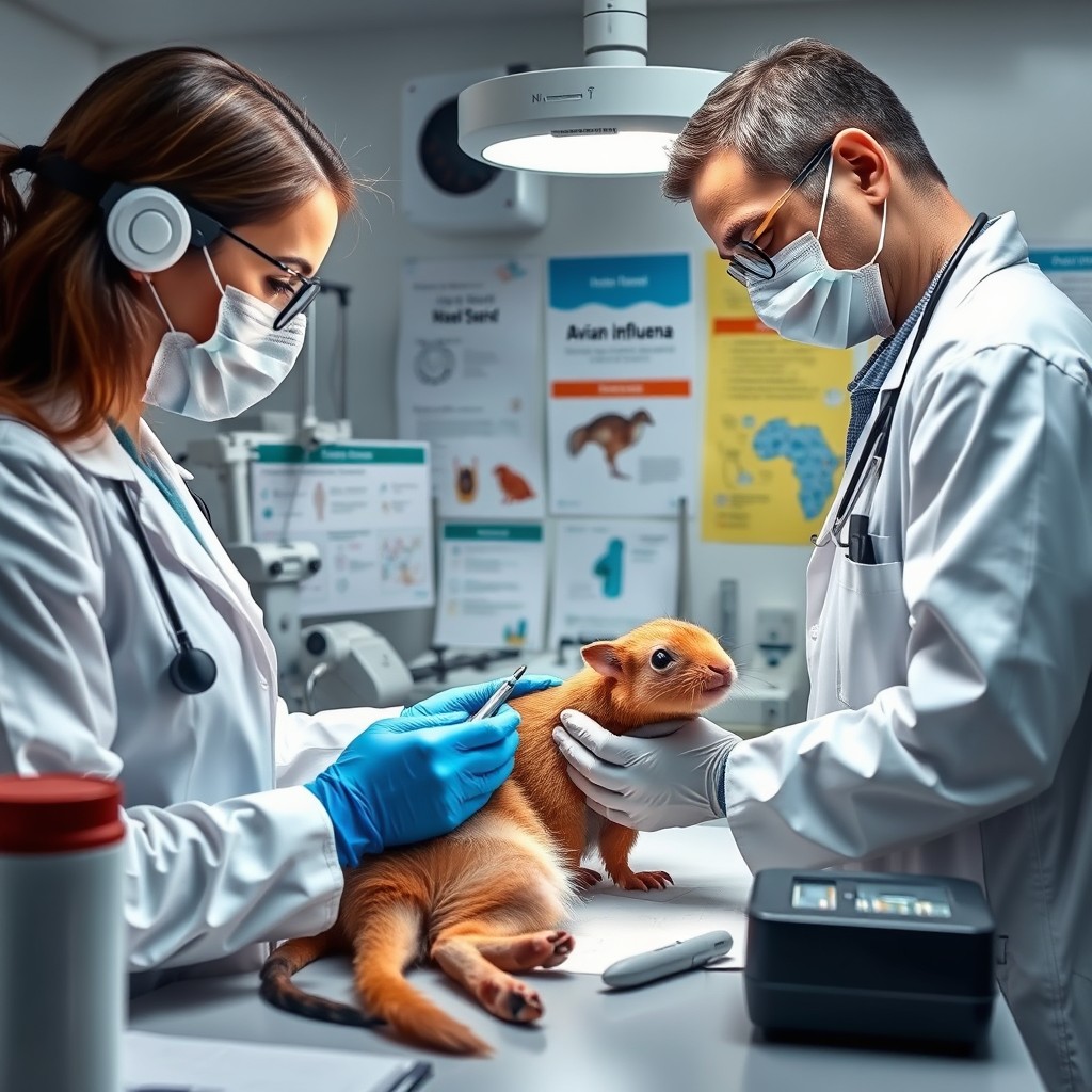 Complex diagnosis of avian influenza in mammals, focusing on detailed veterinary procedures and advanced diagnostic techniques