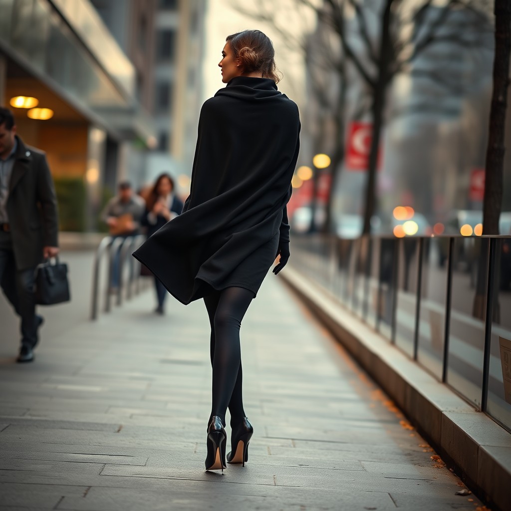 A woman dressed in a thick black chadori, exuding elegance and grace