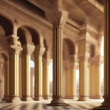 The grandiose palace featured intricate pillars crafted with XCIV emblems, showcasing a blend of art and history.