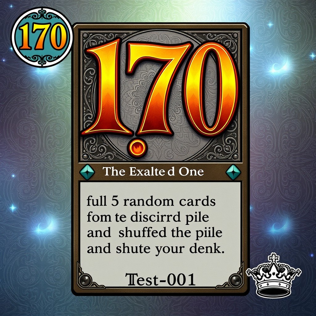 A fantasy trading card design titled "The Exalted One", featuring large, ornate text in a vibrant fantasy-themed font at the top left corner with the number 170 enclosed in a decorative circle