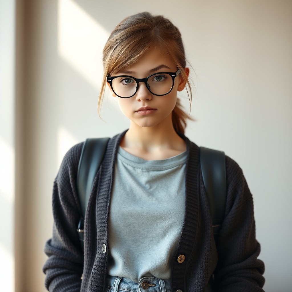 A realistic portrait of a nerdy but cute girl named Chloe
