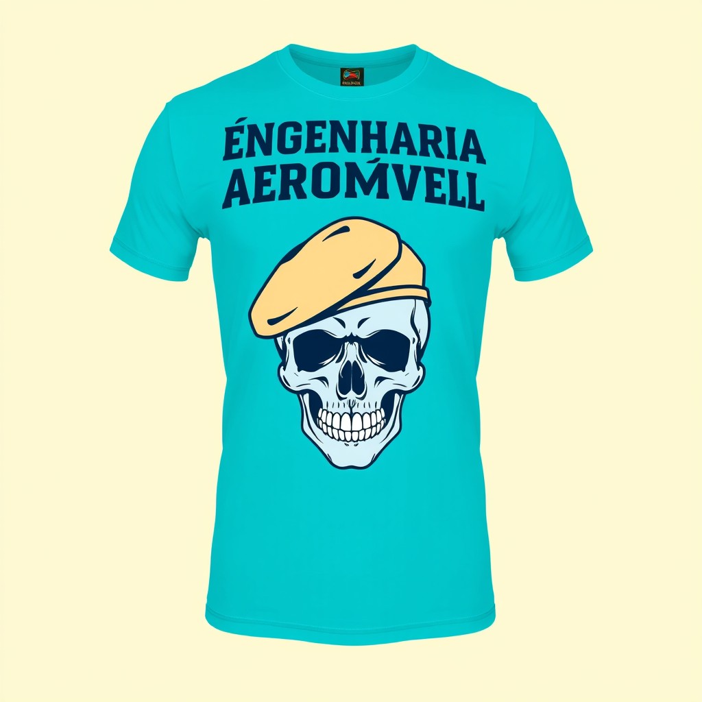 A stylish polyester t-shirt in turquoise blue and beige
