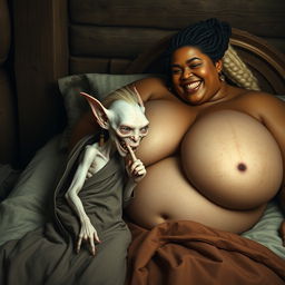 In a medieval bedroom, two characters are lying on a bed