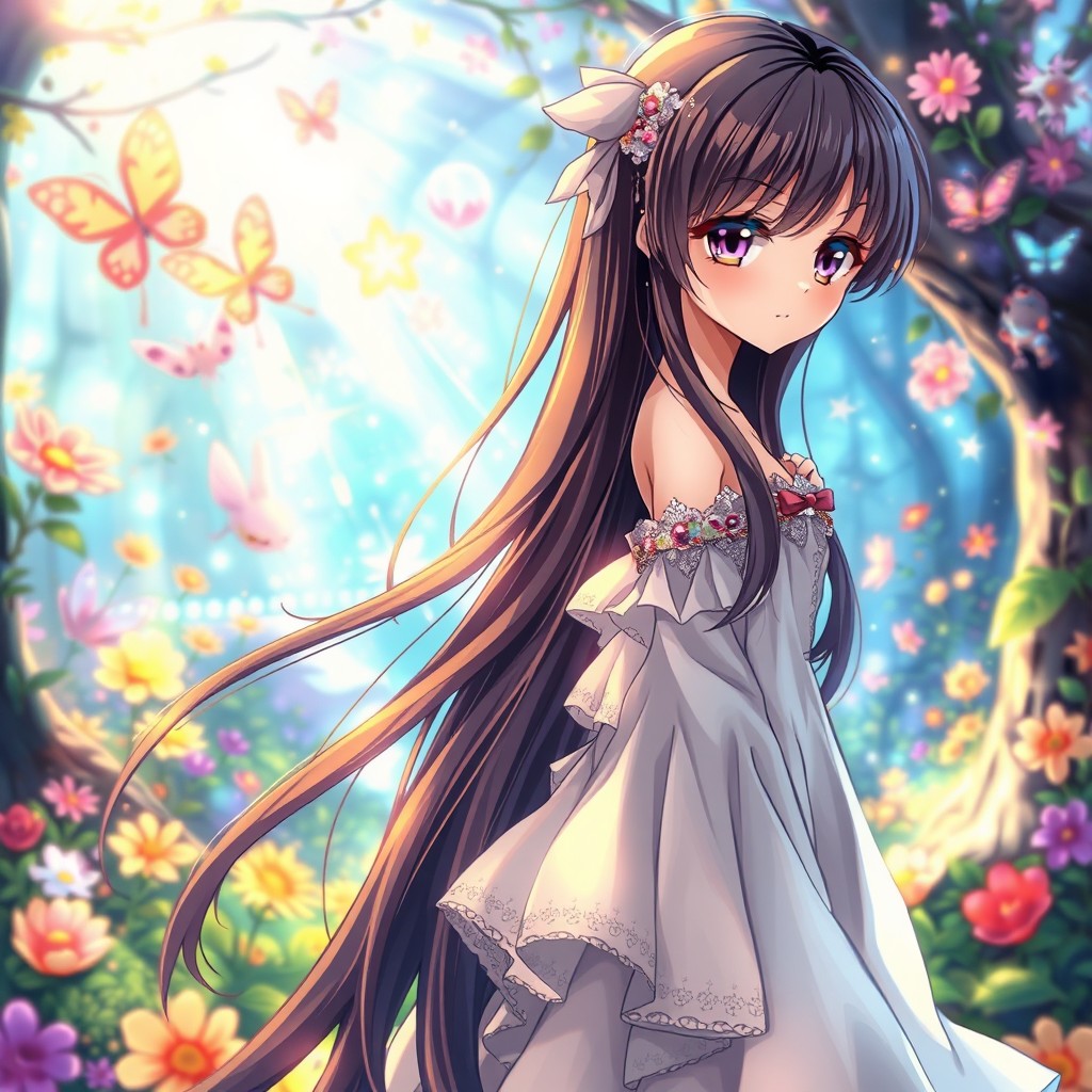 A captivating anime-style illustration featuring an enchanting fantasy scene