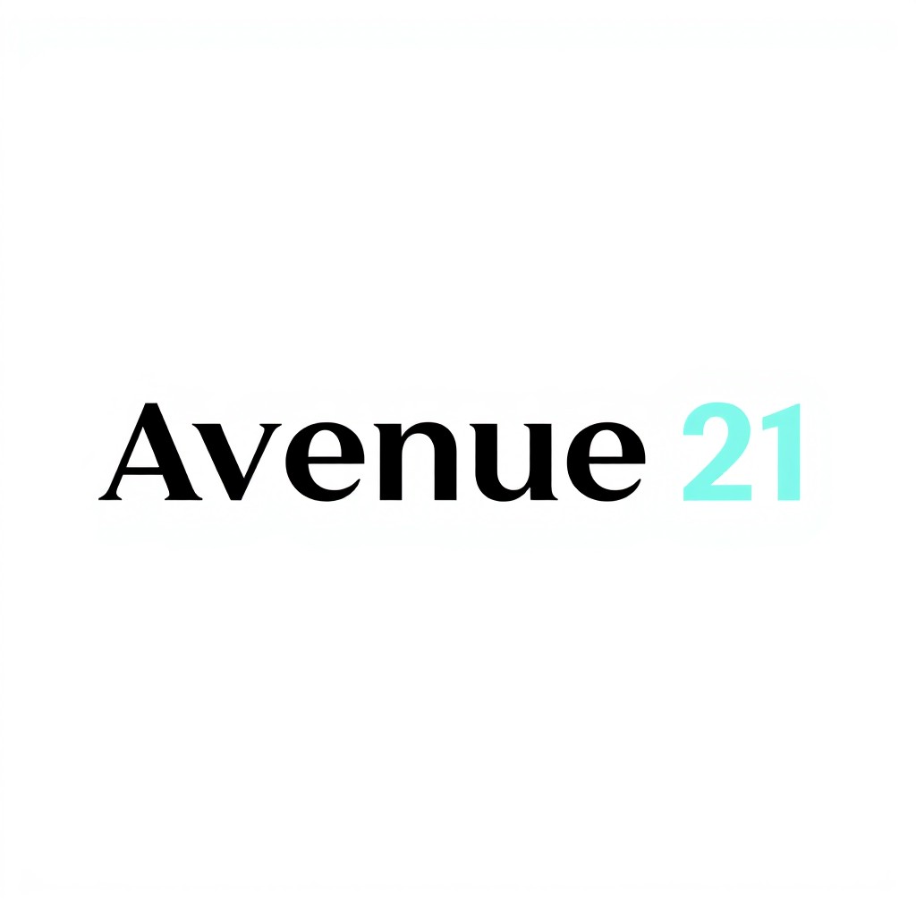 A modern and sleek logo design featuring the text "Avenue 21" in a bold, sans-serif font