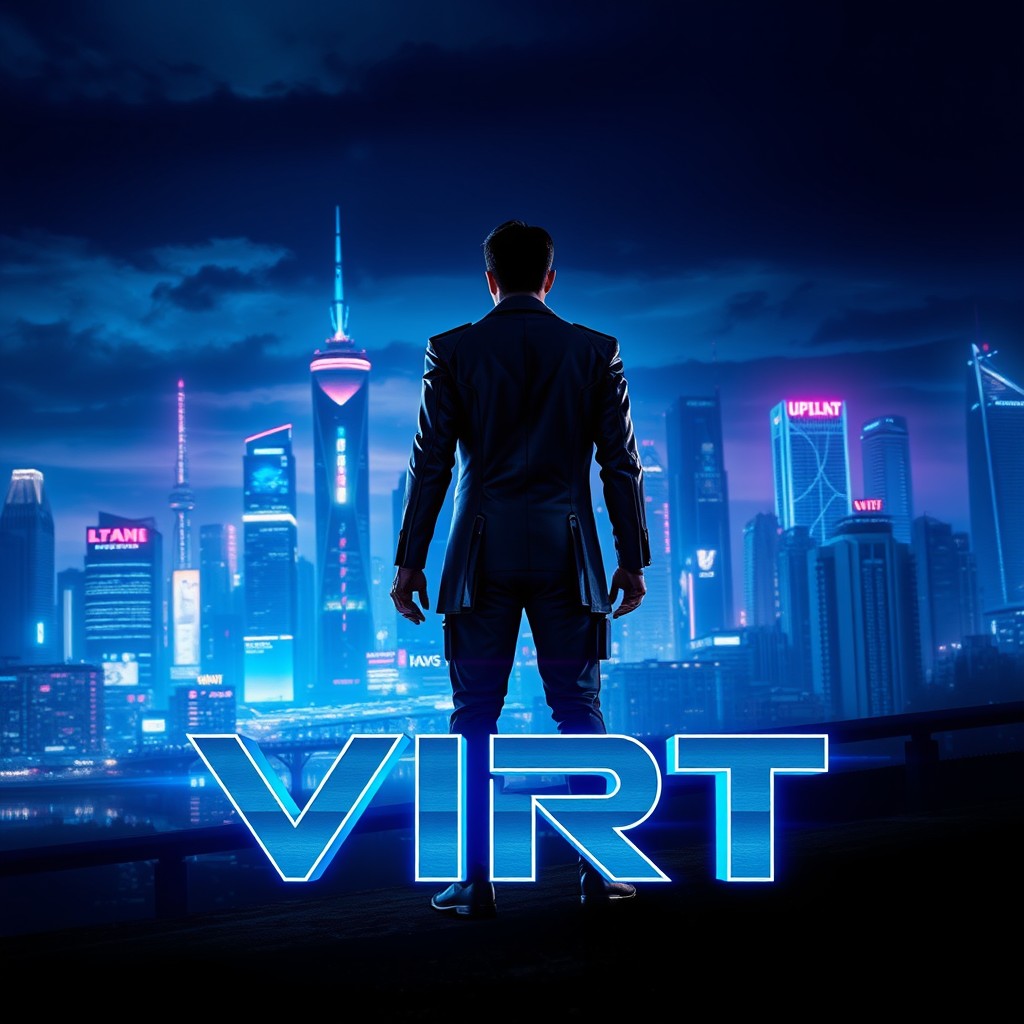 A visually stunning and captivating thumbnail for a sci-fi movie titled 'VIRT'