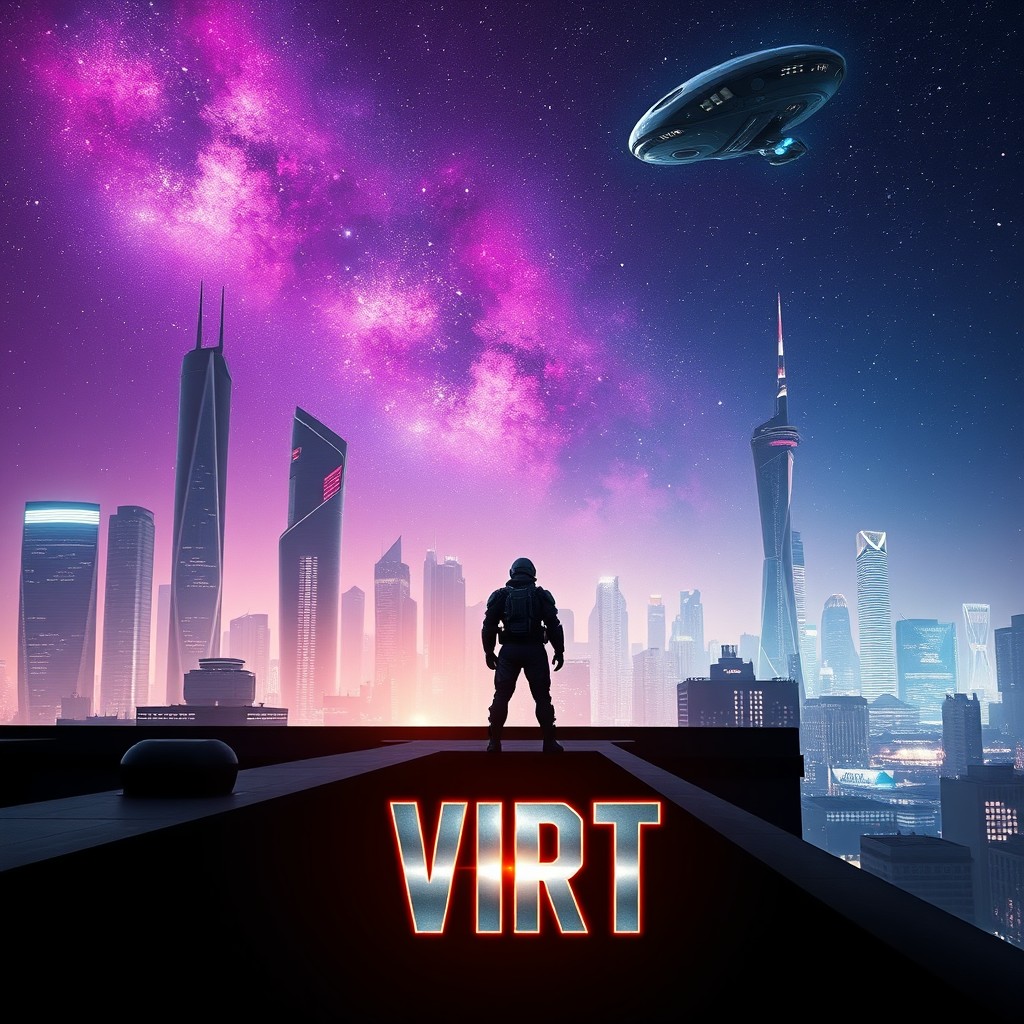 A thrilling thumbnail for a sci-fi movie titled 'VIRT'