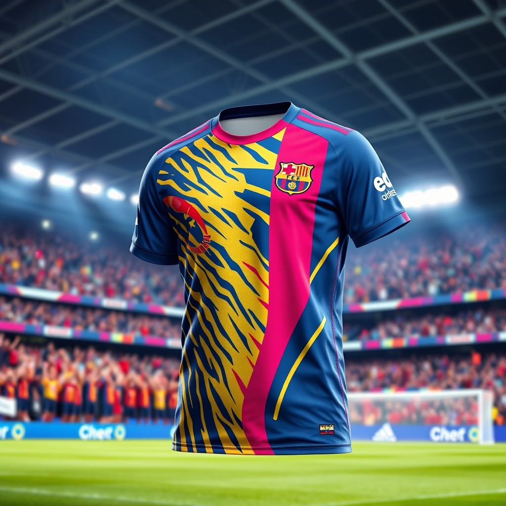 A stylish and vibrant football (soccer) shirt, featuring dynamic designs and bold colors, suitable for either a player or a fan