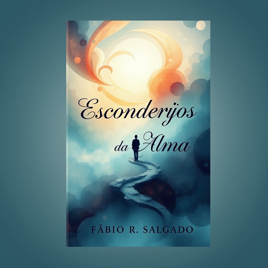 A captivating book cover design for a novel titled 'Esconderijos da Alma' by Fábio R