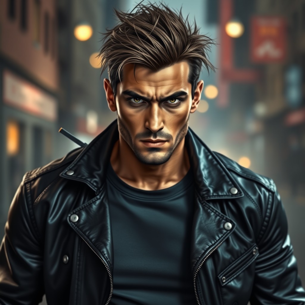 A charismatic male character, showcasing strong features with a confident expression