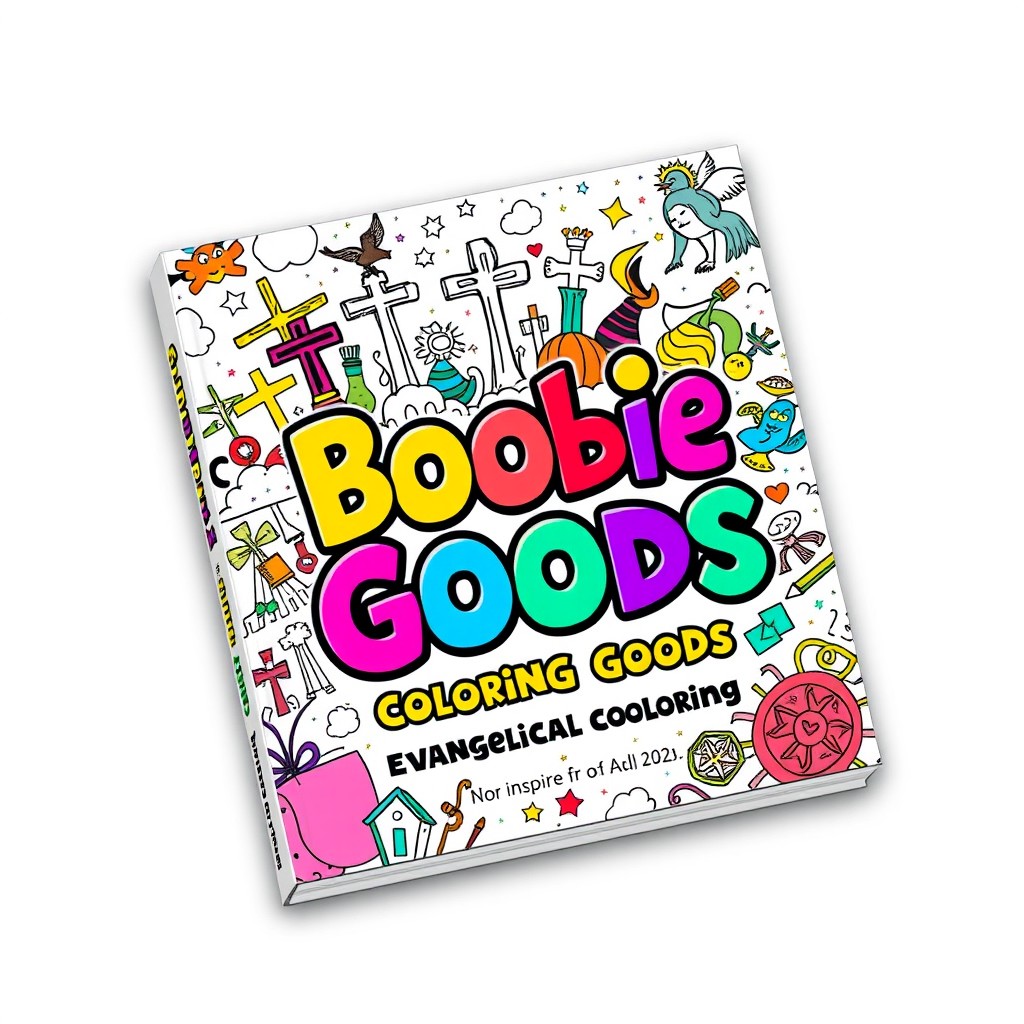 A playful and vibrant book cover design for a coloring book titled 'Boobie Goods: Evangelical Coloring'