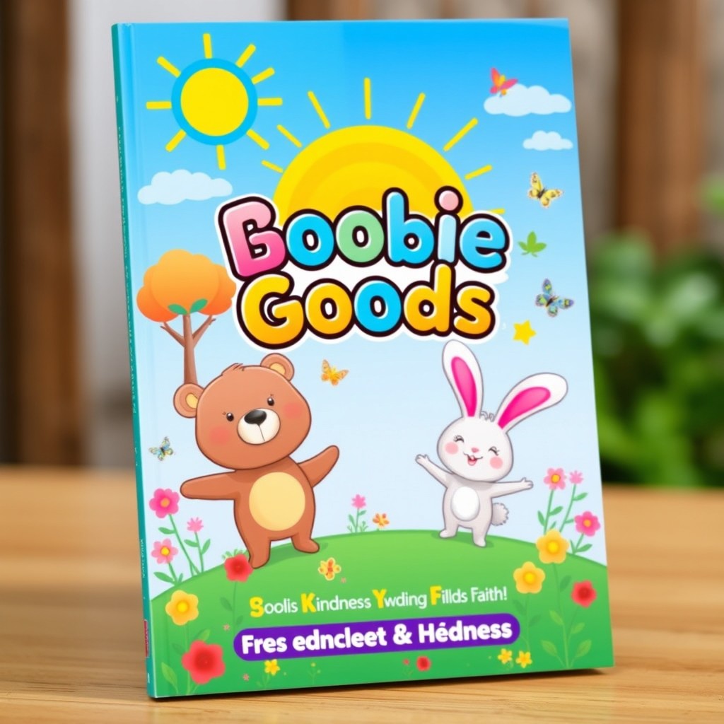 A vibrant and colorful eBook cover design for 'Boobie Goods', specifically targeted at evangelical children