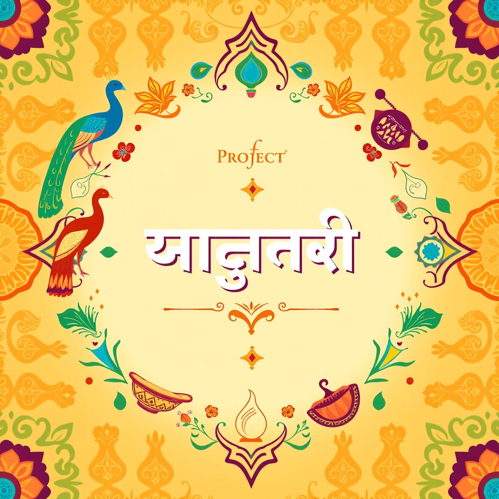 A visually striking front page design for a Gujarati project, featuring a rich blend of traditional Gujarati elements