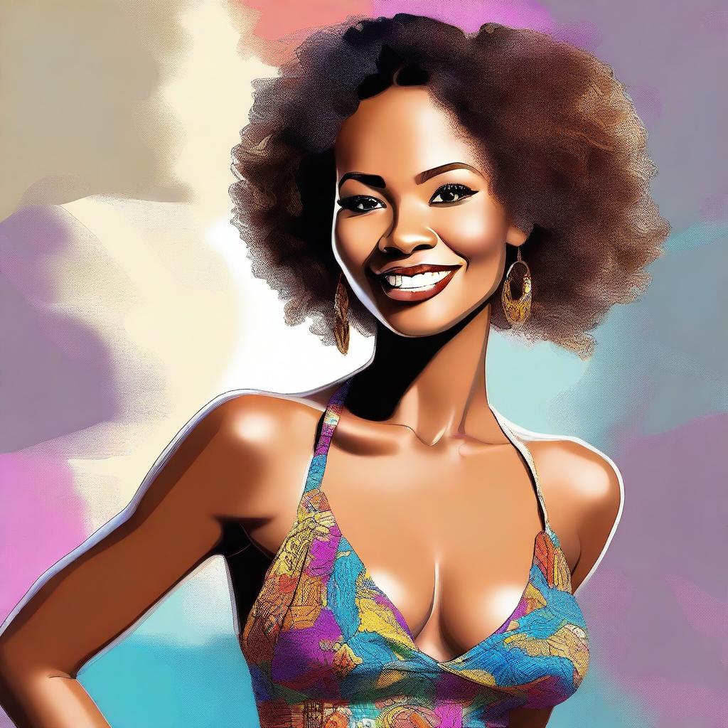 This digital art showcases a stunning, young African American woman