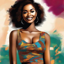 This digital art showcases a stunning, young African American woman