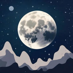 Create a highly engaging YouTube thumbnail featuring a full moon prominently. Composition should involve space entities, starry backdrop, and complementary typography announcing 'The Moon: A Deep Dive'.