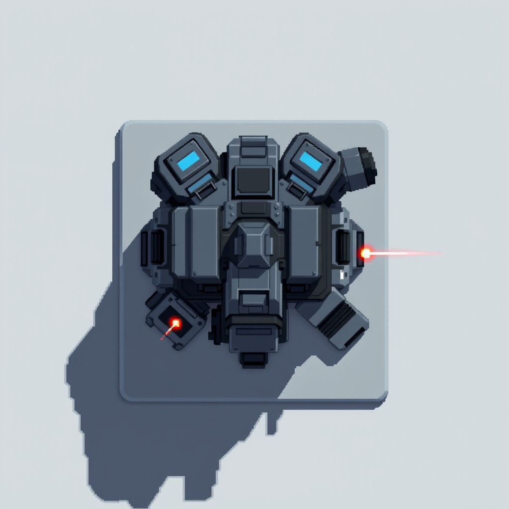A top-down view of a laser turret, designed in pixel art style