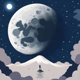 Create a highly engaging YouTube thumbnail featuring a full moon prominently. Composition should involve space entities, starry backdrop, and complementary typography announcing 'The Moon: A Deep Dive'.