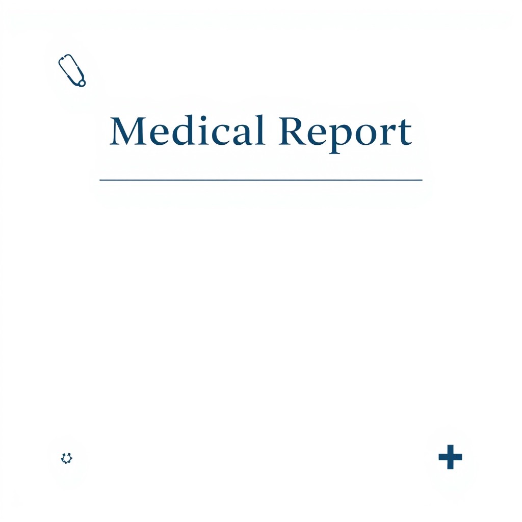 A professional and elegant medical report cover page design, featuring a clean layout with a soothing color palette of soft blues and whites