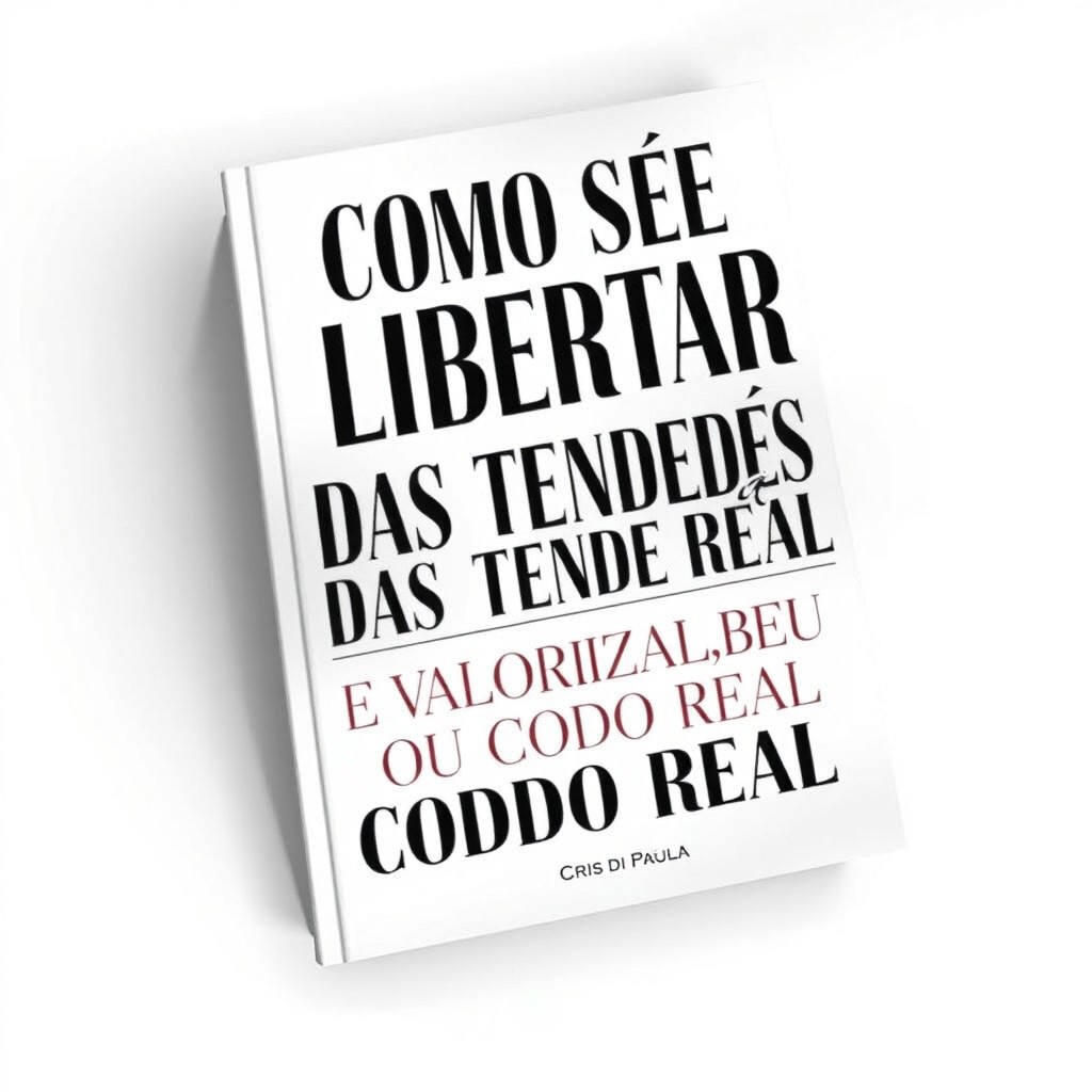 A book cover design for an eBook titled 'Como se Libertar das Tendências e Valorizar Seu Corpo Real', featuring a powerful and impactful headline typography, reminiscent of high fashion magazine headlines