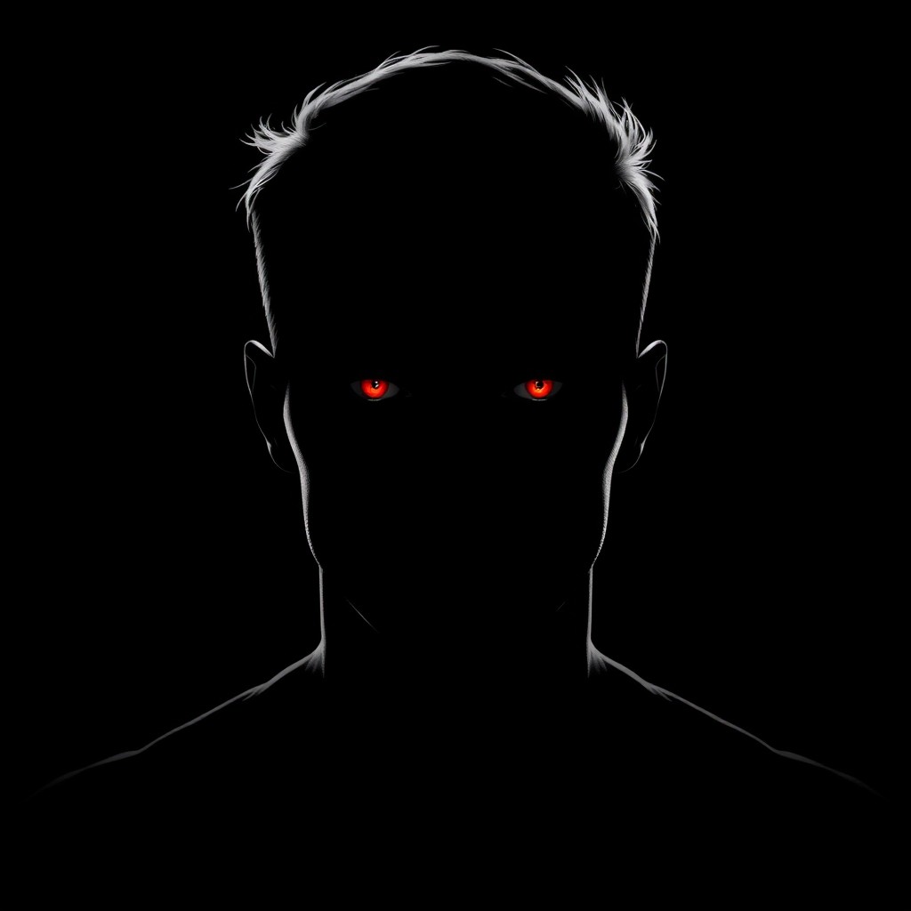 A striking image featuring a black background, showcasing a black silhouette of a man's head, neck, and shoulders