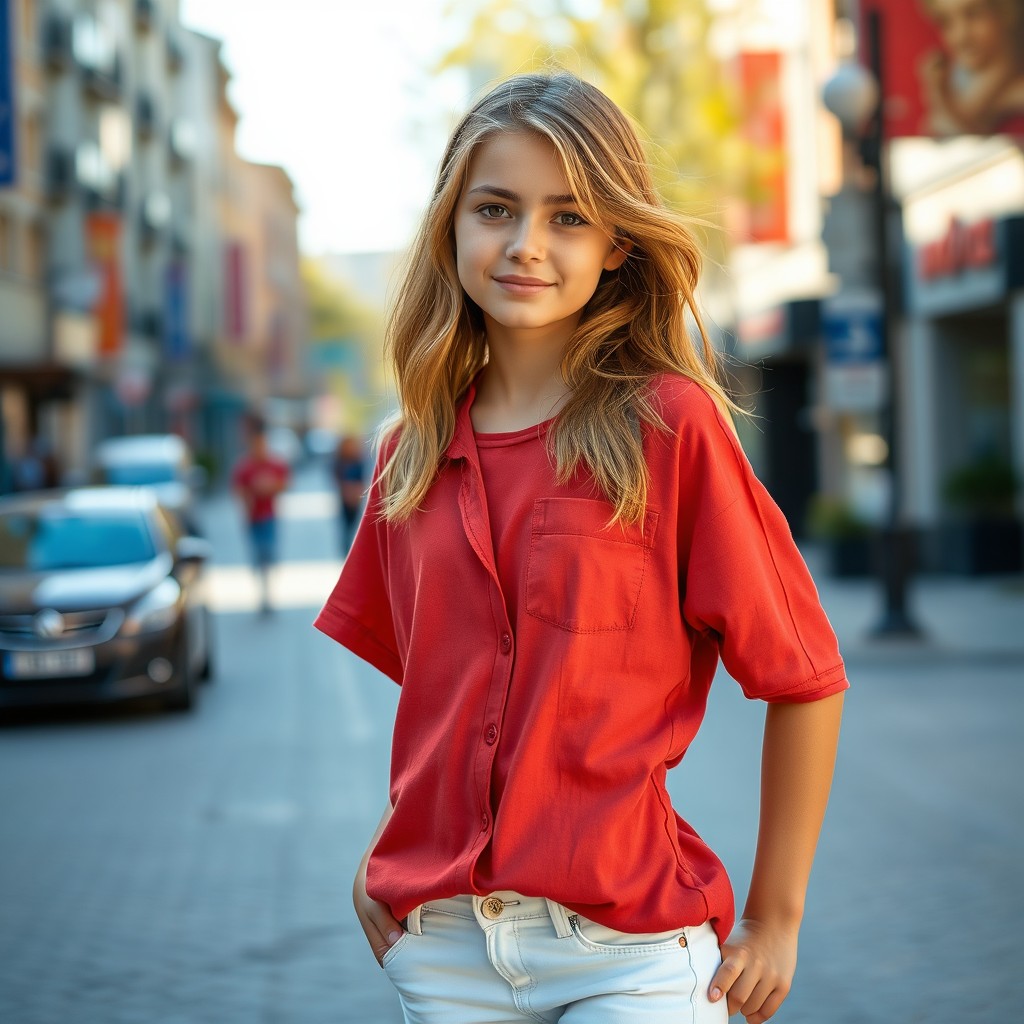 A cute and attractive girl with light brown hair, around 17 years old
