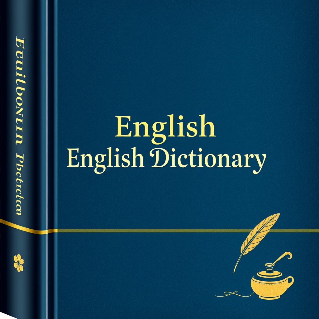 A beautifully designed cover for an English dictionary, featuring an elegant typography as the main title 'English Dictionary'