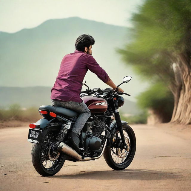 A young Pakistani man, vibrant and full of spirit, astride a dynamic Yamaha YBR G limited edition motorcycle, wind teasing his hair, against an expansive backdrop.