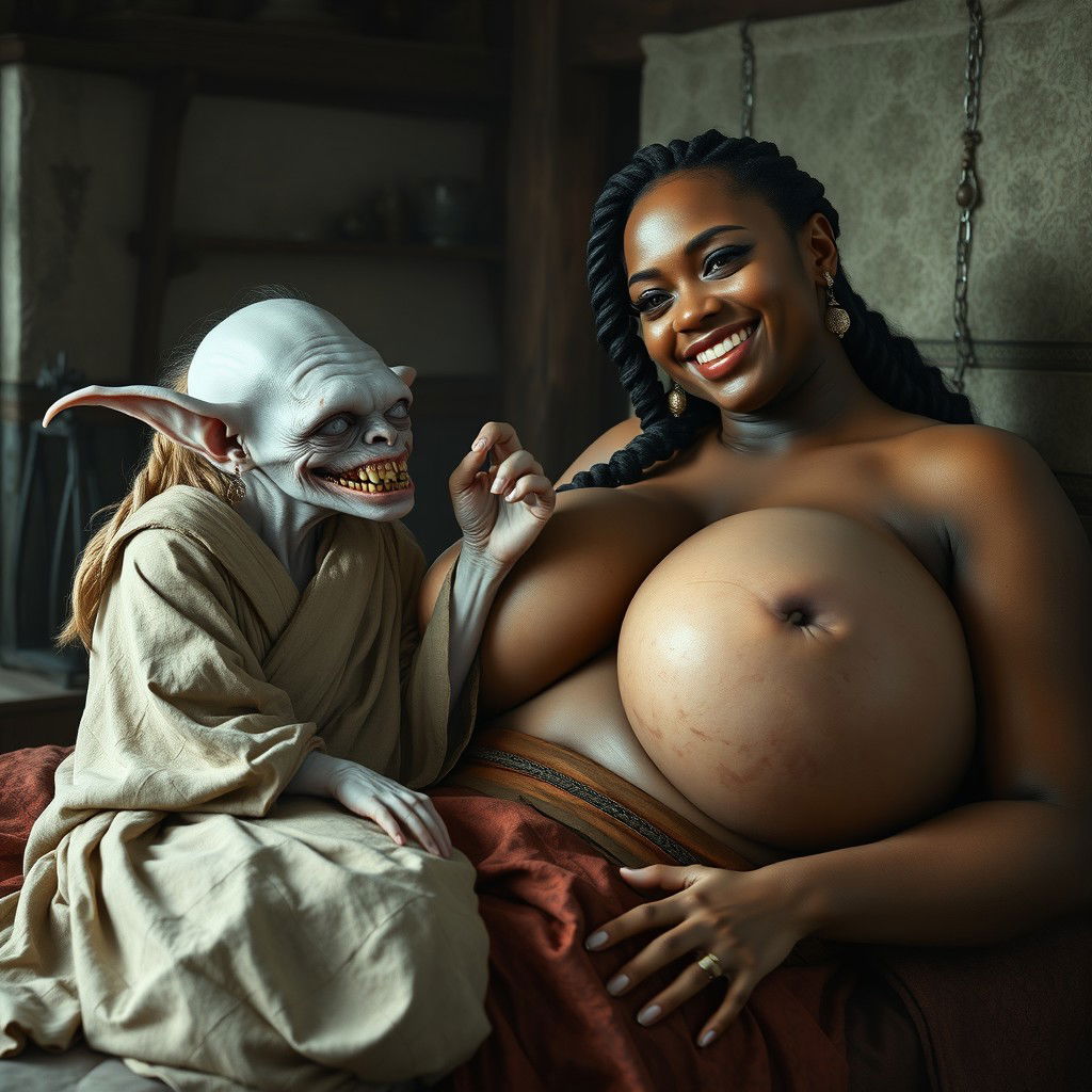 In a medieval bedroom, two characters are lying on a bed