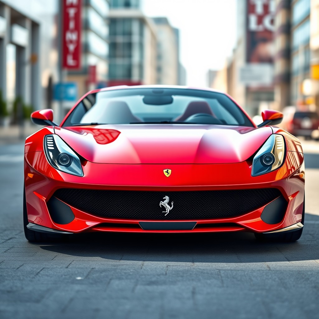 A stunning Ferrari Purosangue featuring the front design elements of a classic Ferrari 12-cylinder model, showcasing a bold and aggressive demeanor
