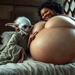 In a medieval bedroom, two characters are lying on a bed