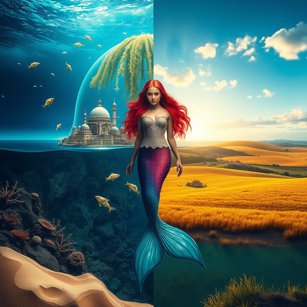 A visually stunning image divided into two distinct halves