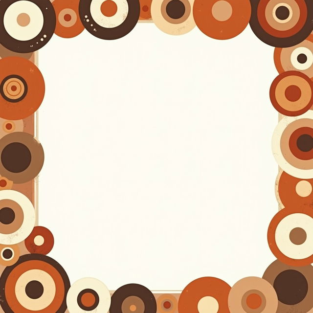 A decorative border design featuring a retro pattern of circles in burnt orange, brown, and cream colors