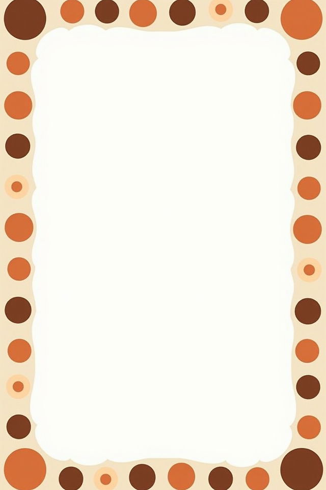 A decorative border design with intermittent circular patterns in burnt orange, brown, and cream colors, allowing for significant white space between different segments of the border