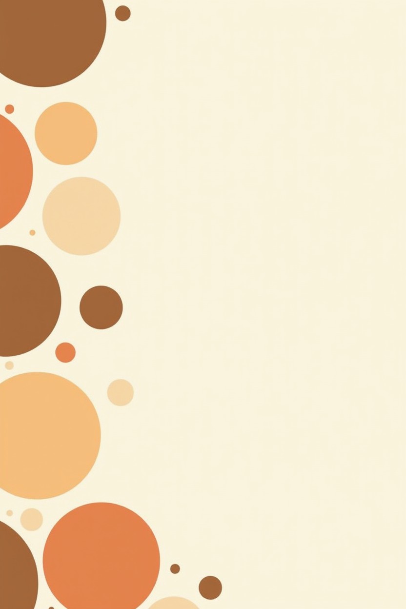 A minimalist background design featuring a retro pattern of circles in burnt orange, brown, and cream colors, with significant white space between each circle