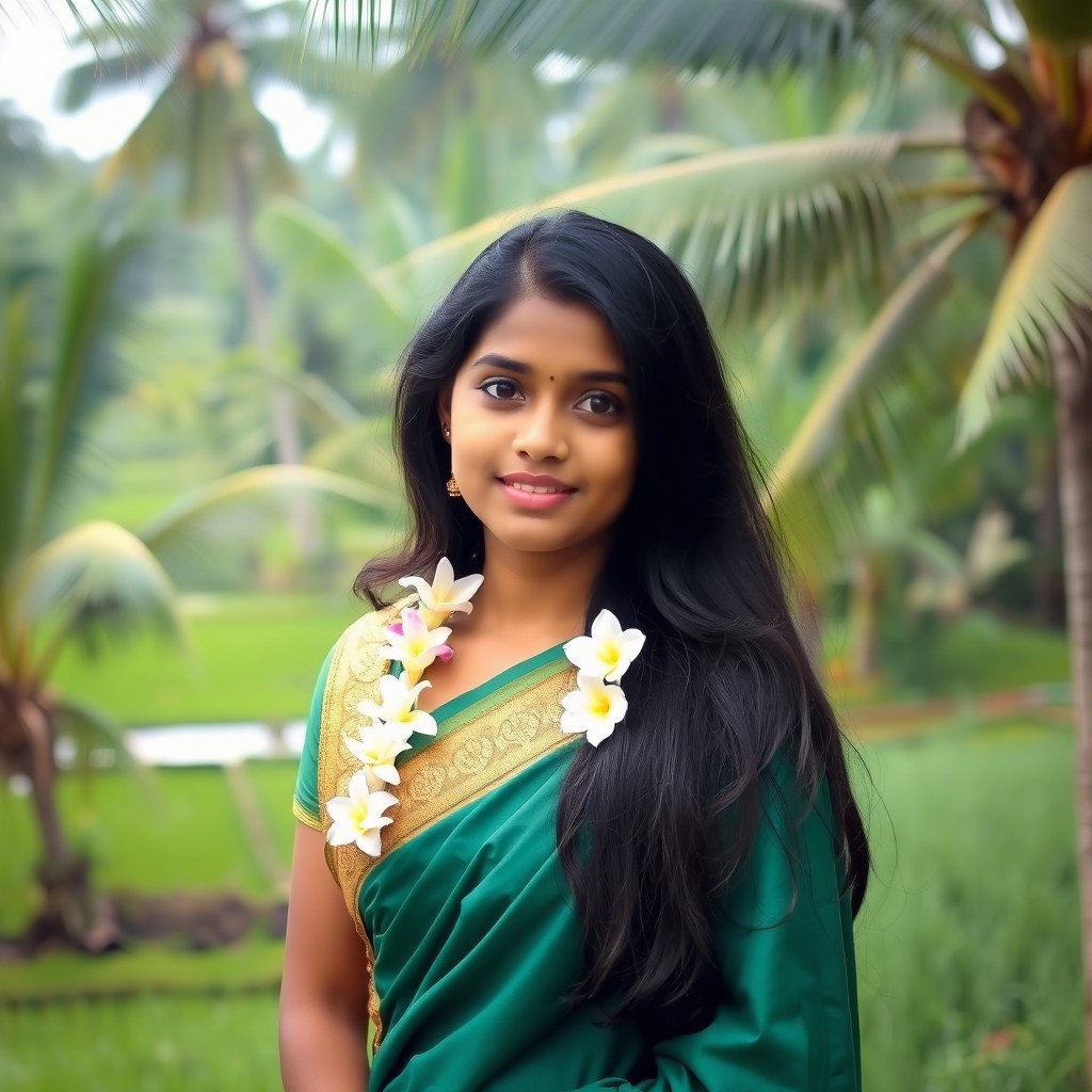 A beautiful girl from Kerala, India, wearing a traditional Kasavu saree with intricate golden borders