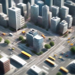 Generate a 3D image depicting a technologically advanced city abuzz with people busy in their daily activities.