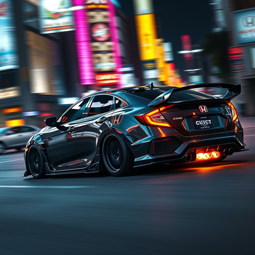 A sleek Honda Civic modified for street racing, inspired by the Fast and Furious franchise