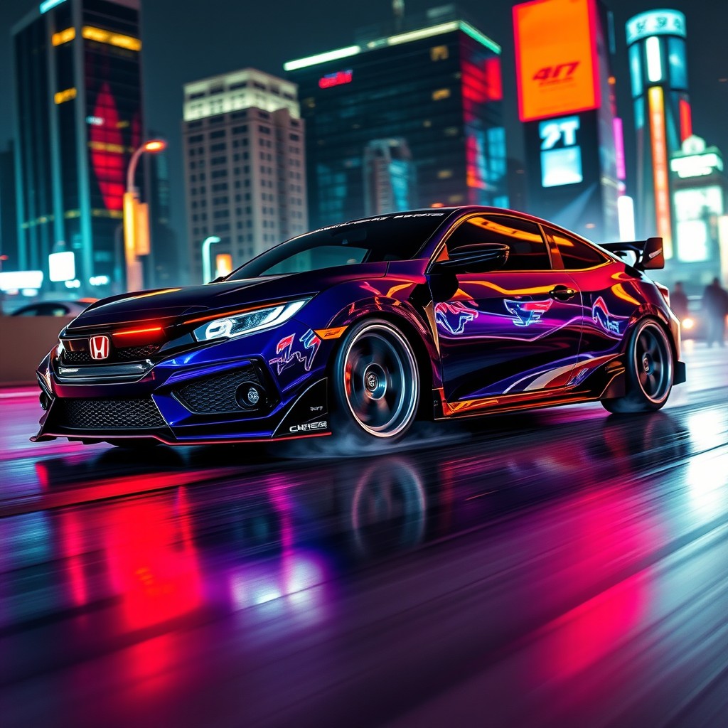 A stunning Honda Civic Coupe, heavily customized and inspired by the Fast and Furious franchise