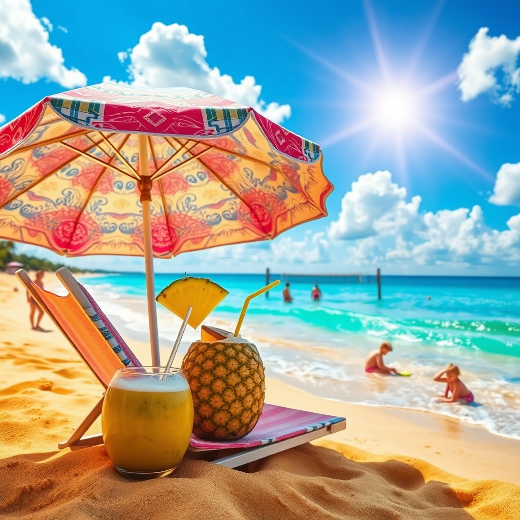A vibrant and eye-catching post showcasing a beautiful summer beach scene