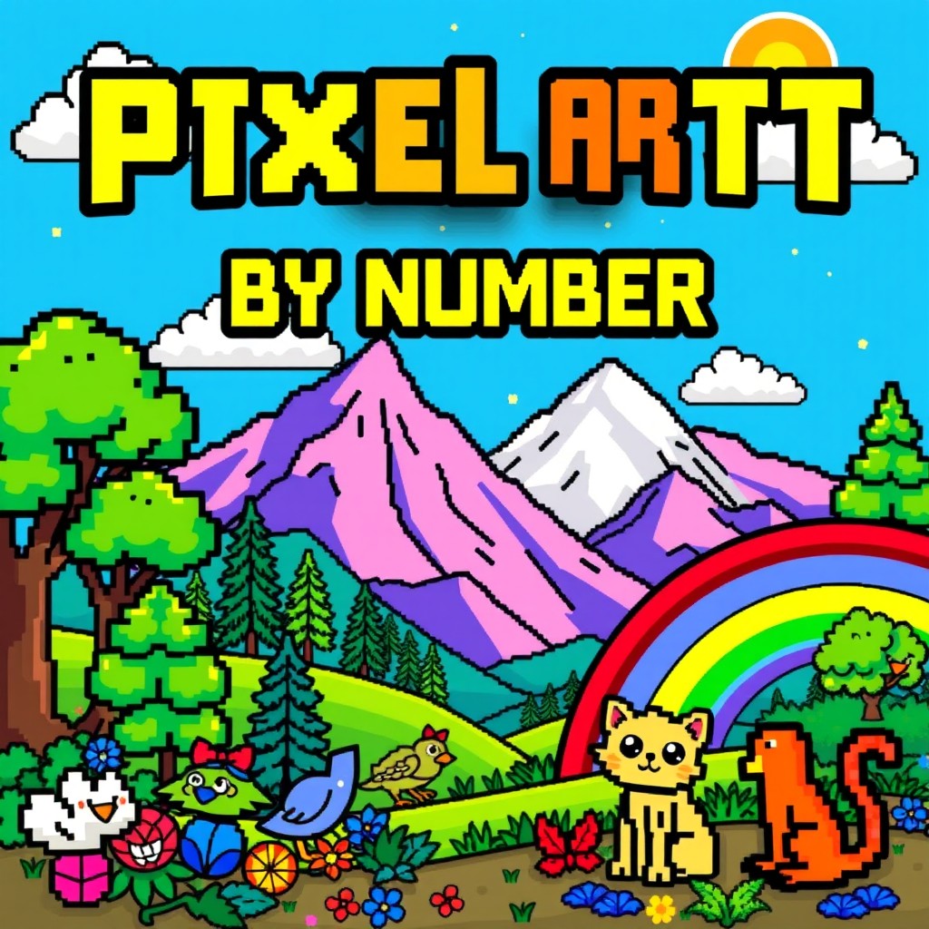 A book cover for a coloring by number book featuring pixel art style