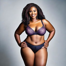 This high-resolution photograph portrays a stunning, young African American woman with a plus-sized figure and intricately braided hair